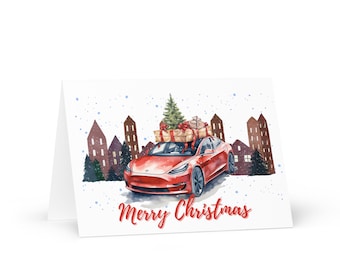Model 3 Christmas Card - EV Enthusiast Greeting Card (5x7)