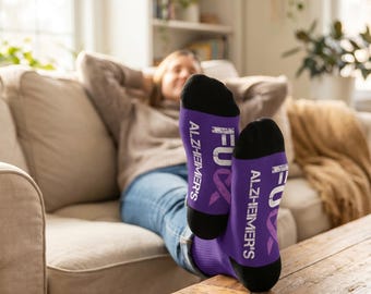 FU Alzheimer's Purple Ribbon Cushioned Crew Socks