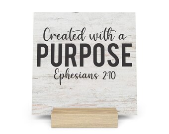 Created With A Purpose Ephesians 2:10 Gallery Board with Stand, Inspirational Home or Office Decor