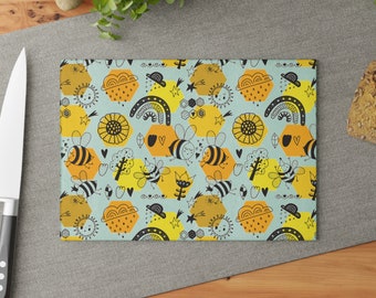 Bright Bee Whimsical Glass Cutting Board