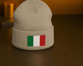 Italian Flag Embroidered Cuffed Beanie