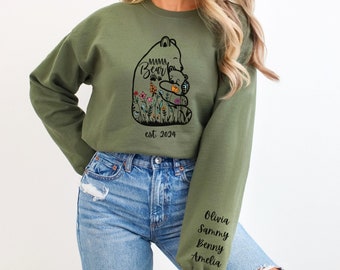 Custom Mama Bear Sweatshirt with Kids Names on Sleeve,Mothers Day Gift,Mama Bear Crewneck Sweater,Personalized Mother Day Present,Mama shirt