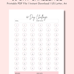 60 Day Challenge Printable, 60 Day Challenge Tracker, Habit Building Tracker, Goal Tracker, Instant Download, US Letter, A4, PDF