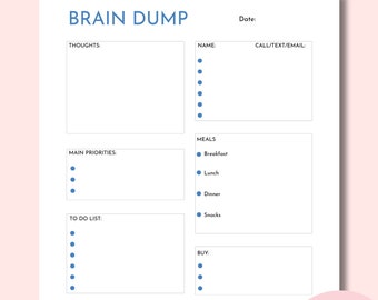 Brain Dump Printable, Brain Dump Planner, Thought Organizer, Thought tracker, Thought journal, Instant Download