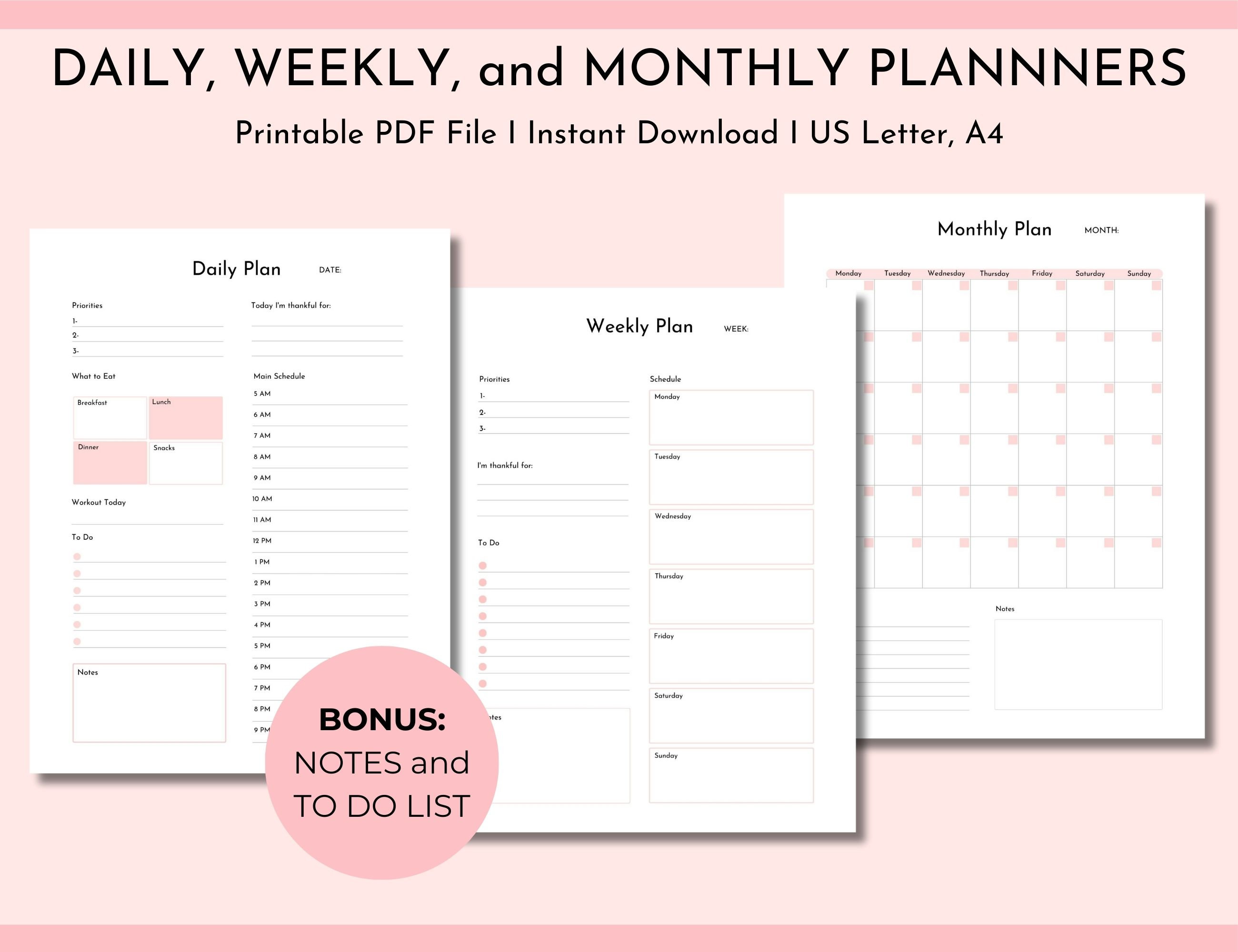 Daily Weekly Monthly Planner Printable, Productivity Planner, Planner ...