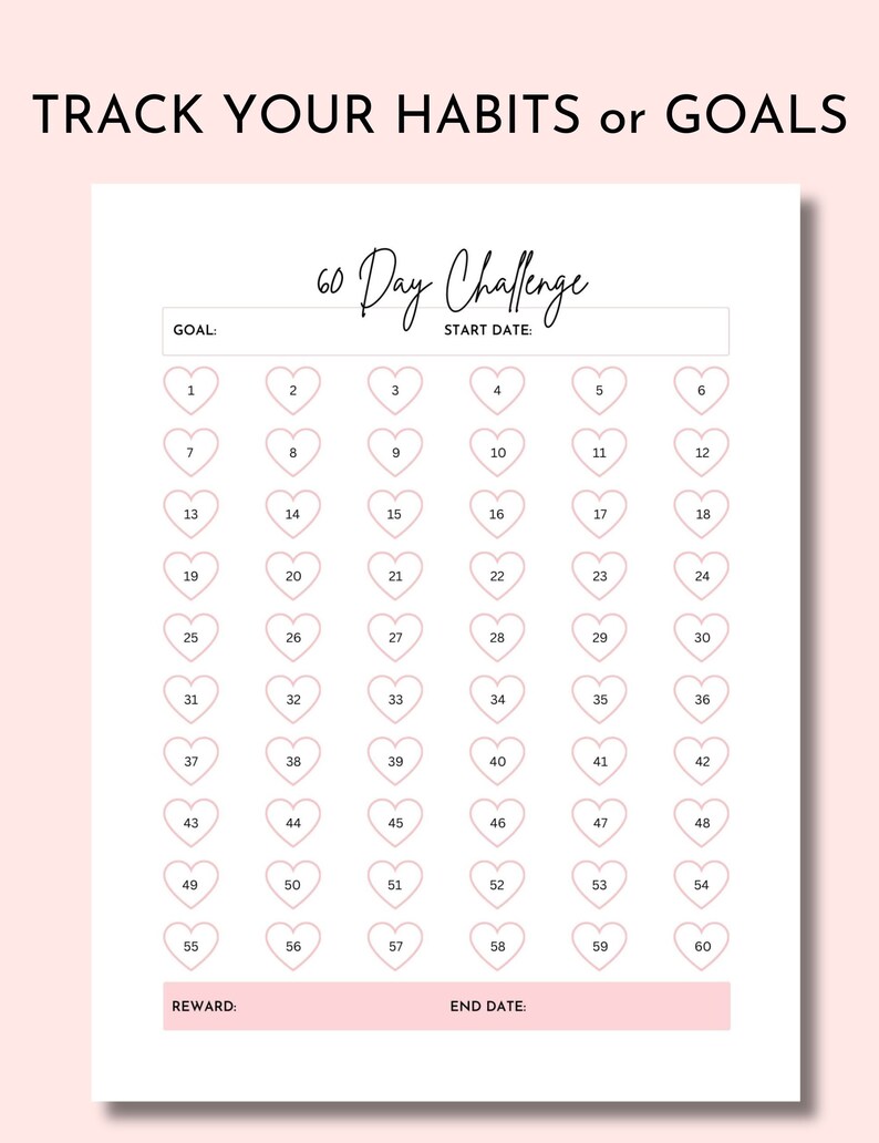 60 Day Challenge Printable, 60 Day Challenge Tracker, Habit Building ...