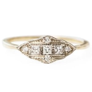Edwardian Art Deco Old Mine Cut Diamond Engagement Ring Antique Vintage-style Three-stone Ring Beautifully Crafted Handmade Ring Estate Ring