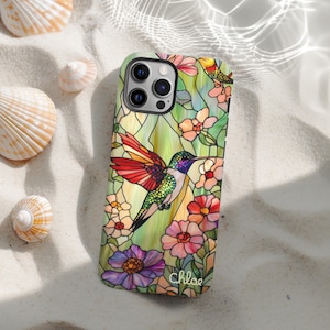 Personalized Hummingbird stained glass case Design Galaxy and Pixel Phones, Perfect Gift For Bird Lovers, 3d print case