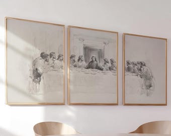 The Last Supper Sketch Print Set of 3: Christian Wall Art Decor - 182