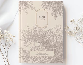 May include: A cream-colored journal with a floral design and the text "Dear God" in a brown oval. The text "Letters from Elizabeth Brown" is printed in a smaller brown rectangle at the bottom.