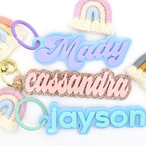 Personalised Name Bag Tag, Personalised Keyring, Bag Charm, School Bag Tag, Bridesmaids Name Keyring, Acrylic Name Keychain Gift for Kids image 1