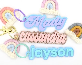 Etiqueta personalizada para bolso, llavero personalizado, dije para bolso, etiqueta para bolso escolar, llavero con nombre de dama de honor, llavero acrílico con nombre/regalo para niños