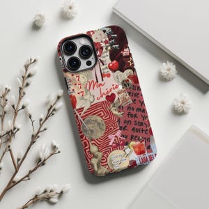 Red Coquette Collage-telefoonhoesje schattig vintage girly hoesje Esthetisch preppy en trendy, iPhone 16 15 14 13 12 11 Google Pixel Samsung Galaxy