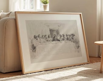 The Last Supper Black and White Modern Christian Art Christian Gifts, Kitchen Wall Art, Living Room Scripture Decor, Bible Sketch 79