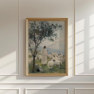 Jesus the Good Shepherd Artwork - Vintage Christian Fine Art Print - Wall Decor for Home, Christian Gifts, Religious Home Decor