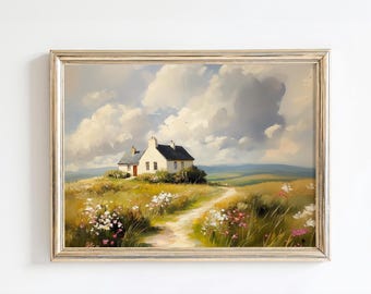 Vintage English Countryside Painting Country Farmhouse Framed Wall Art Rustic Landscape Art Print bookshelf decor cottagecore decor 41