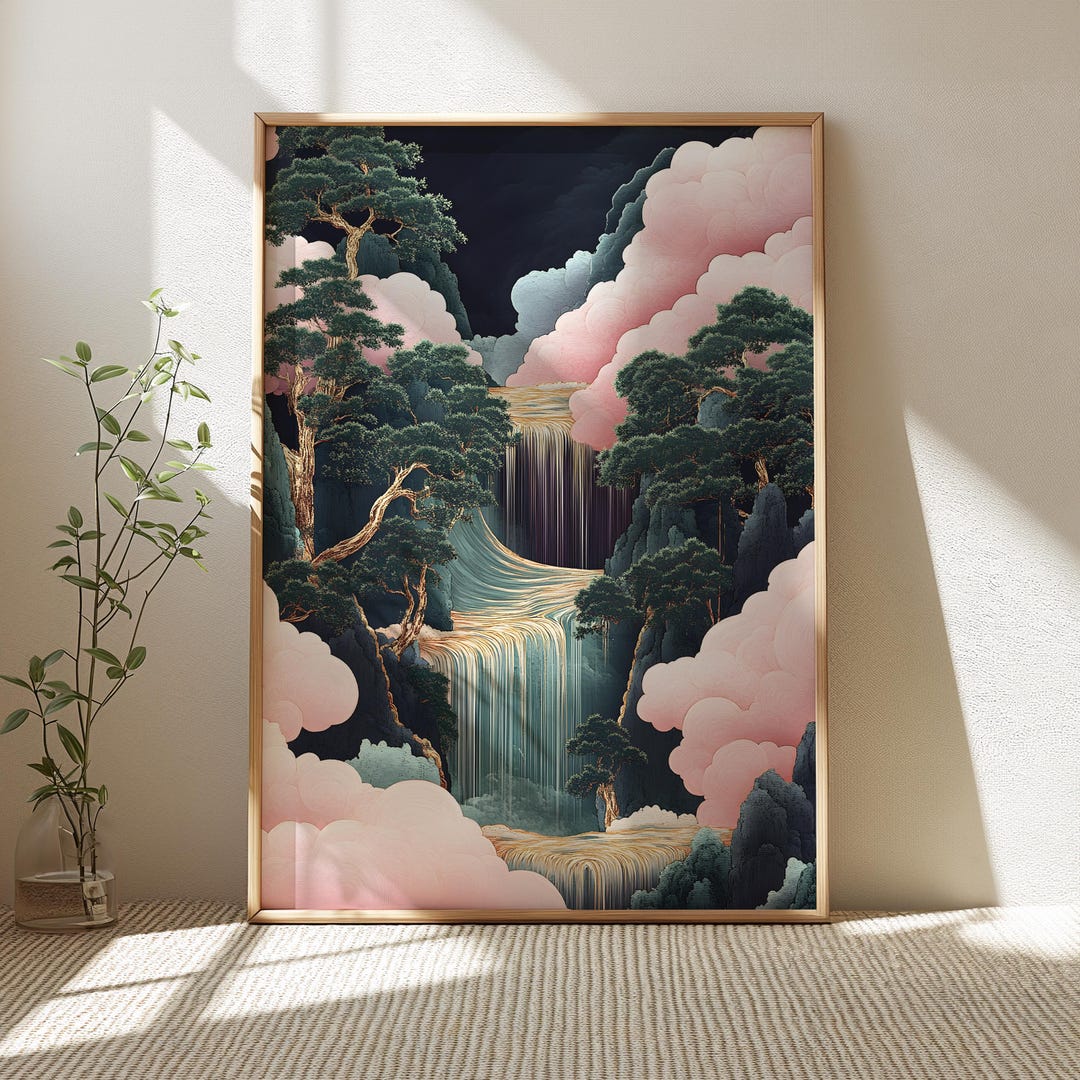 Hokusai Ukiyo-e Japanese Waterfall Wall Art Landscape Poster Print Blue Green Pink Japanese Home Decor Printable Poster Digital Download - Etsy Japan