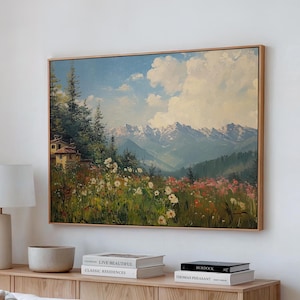 Landscape Art Print, Framed Canvas large wall art, Landscape Oil Painting, Mountain Painting, Modern Vintage Artwork, mailed art prints 76