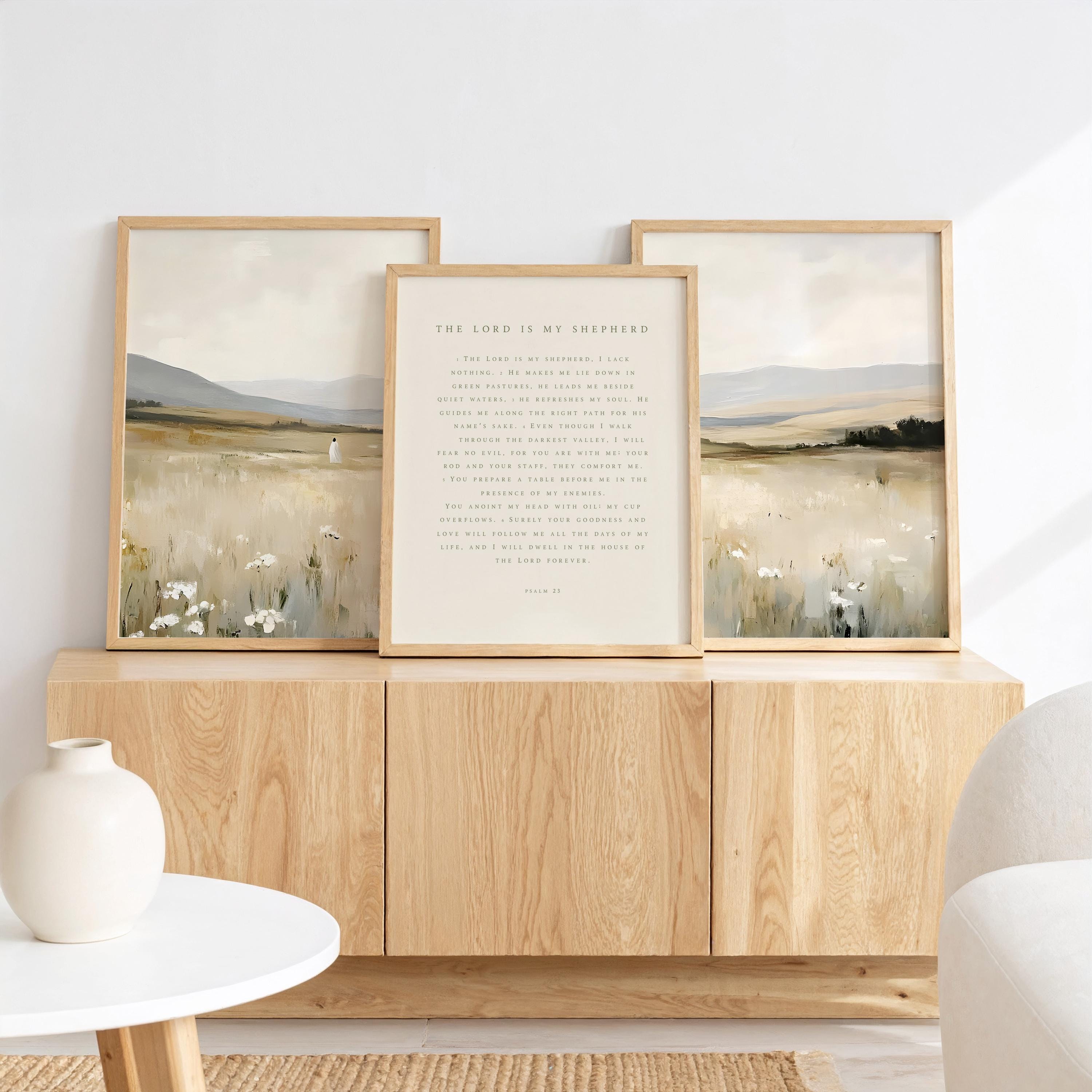 Psalm 23 Bible Verse Wall Art Print Set, Minimalist Christian Decor ...