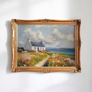 Vintage Engels plattelandshuisje schilderij land boerderij muur kunst rustiek landschap Fine Art Print boekenplank decor cottagecore decor 40
