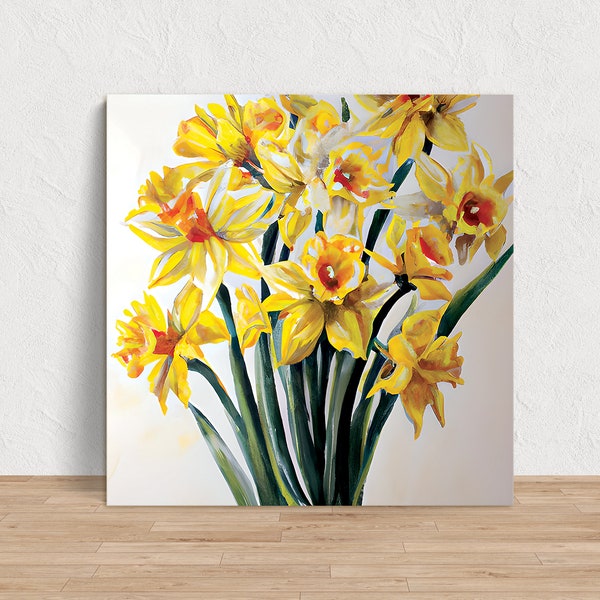 Yellow DAFFODIL Painting Botanical CANVAS PRINT, Artful Floral Art Home Decor, March Birthday Flower Artwork & Easter Wall Art Collection