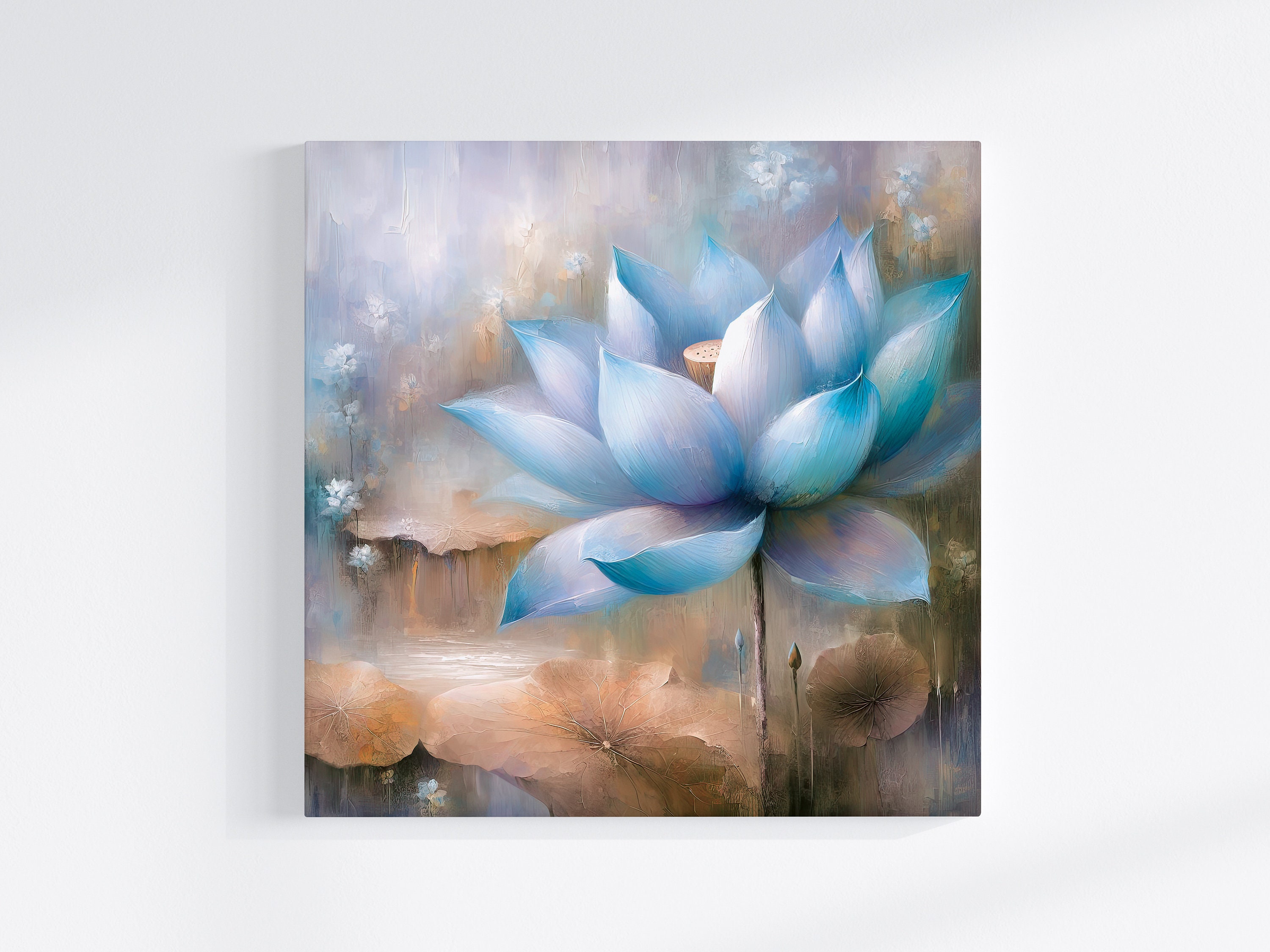 BLUE LOTUS Flower Pictures Wall Art Print on CANVAS, Yoga Art Work ...