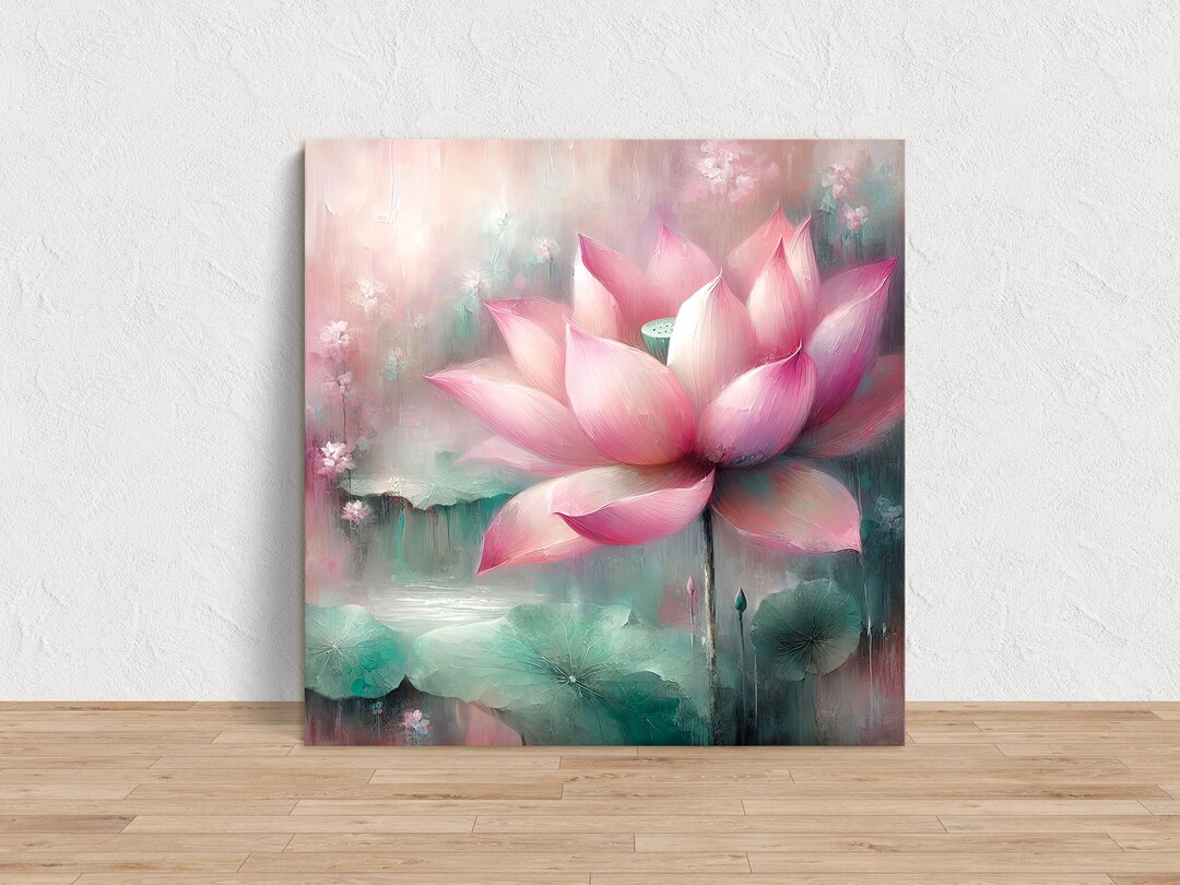 LOTUS Flower Wall Art Canvas PRINT, DIVINE Botanical Blush Pink Design ...