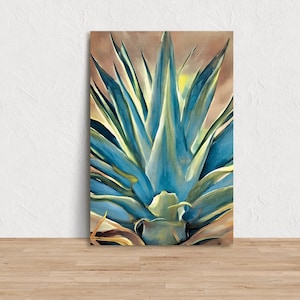 Blue AGAVE Tequilana CANVAS Wall Art Print, Botanical Cactus Painting Original ART, Mexican Dessert Decor