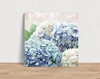 Dusty BLUE Hydrangea Painting Wall ART Print, Ortensia Fiori ad acquerello opere d&#39;arte su TELA, Arte botanica da parete Regalo di lusso, Arte floreale artistica