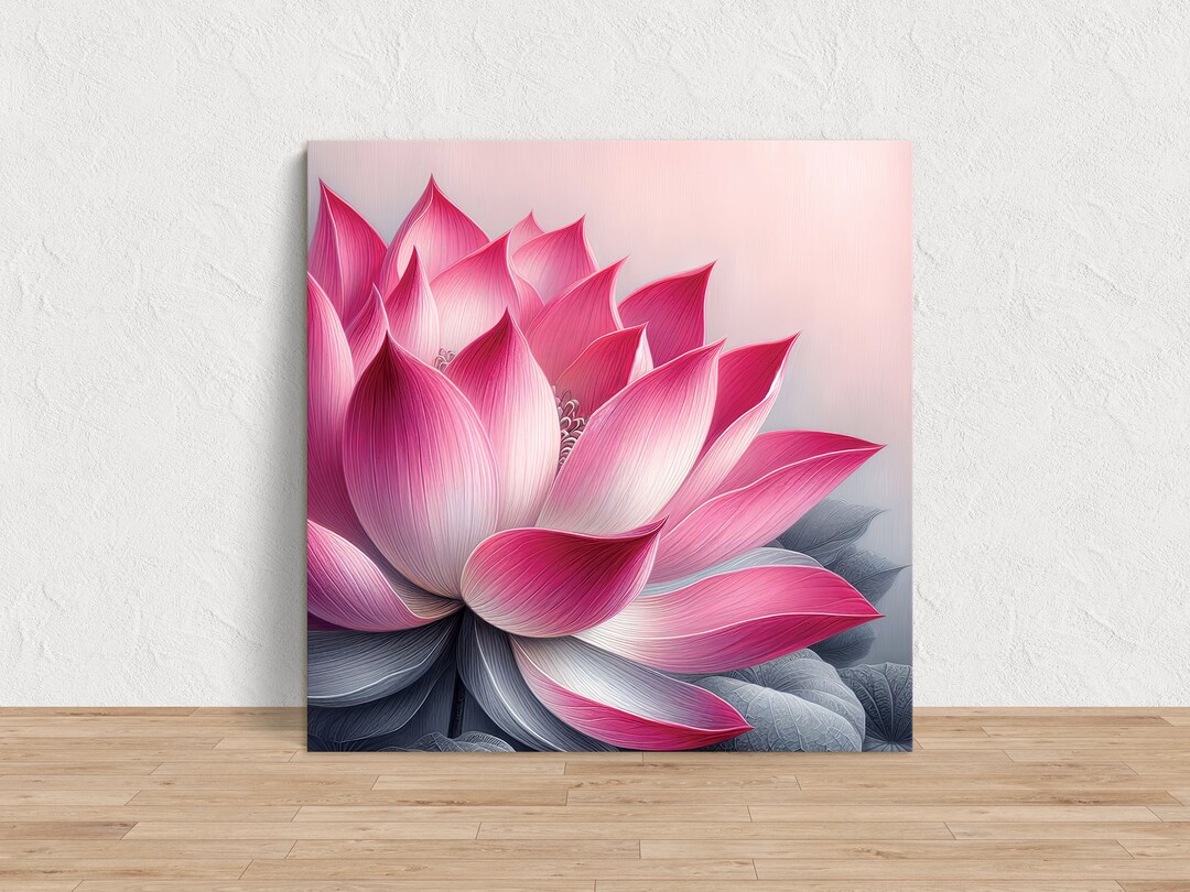 Bright PINK Floral LOTUS FLOWER Wall Art Canvas Print, Divine Botanical ...