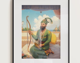 Kalgidhar Guru Gobind Singh Art | Sikh Warrior Oil Painting | Tenth Guru Portrait | Khalsa Heritage Wall Decor | Digital Download Poster