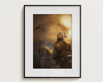 Arte del campo de batalla de Guru Gobind Singh / Pintura al óleo de guerrero sij / Decoración de pared de batalla de Khalsa / Impresión histórica del sijismo / Arte de descarga digital