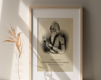 Maharaja Ranjit Singh Lion of Punjab Portrait, Sikh Empire Royal Wall Art, Lahore Darbar Heritage Digital Download
