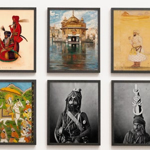 SIkh Art Rare 6 Paintings | Hari singh nalwa | Darbar sahib | Ranjit singh | Guru teg bahardar | Akali Nihung | Sikh Paintings |