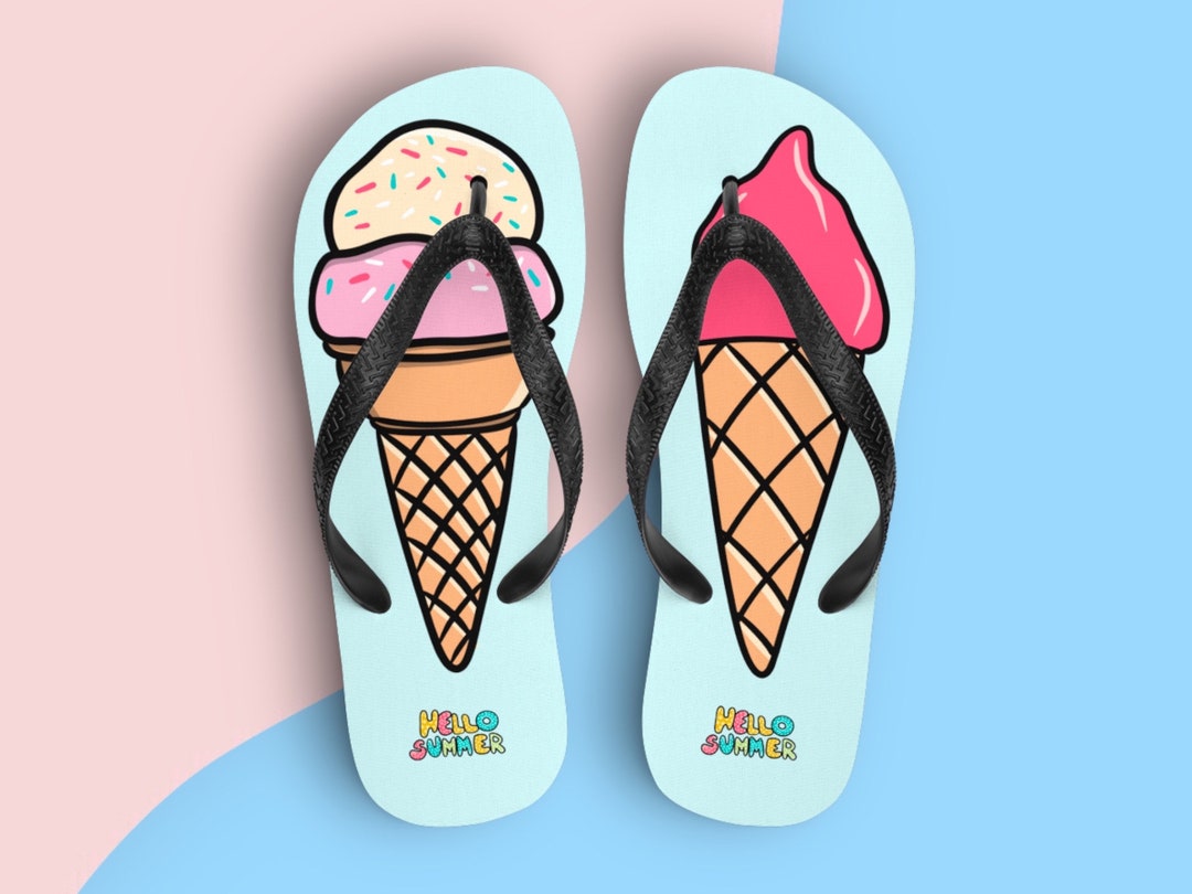 Ice Cream Flip Flops, Baby Blue Ice Cream Sandals, Ice Cream Beachwear
