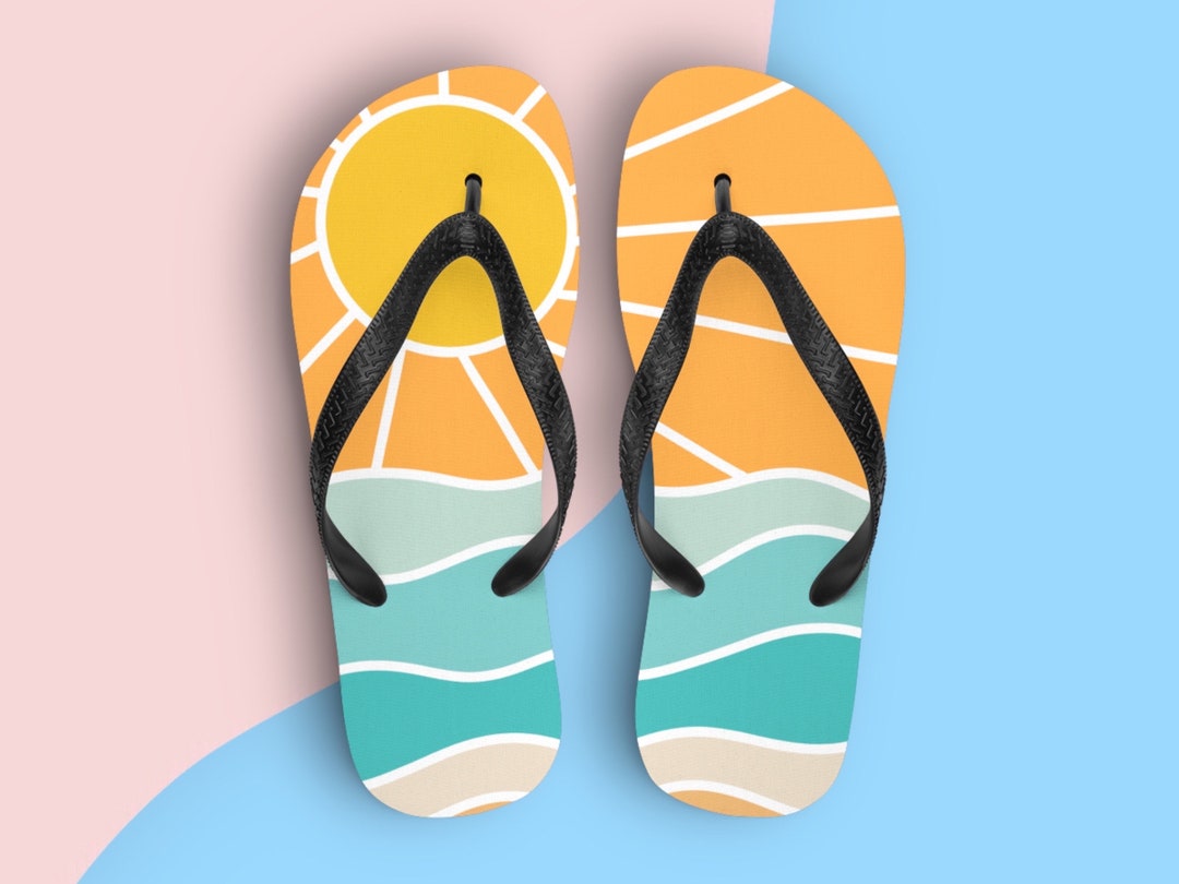 Ocean Sunset Flip Flops, Minimal Summer Design, Cute Summer Flip Flops