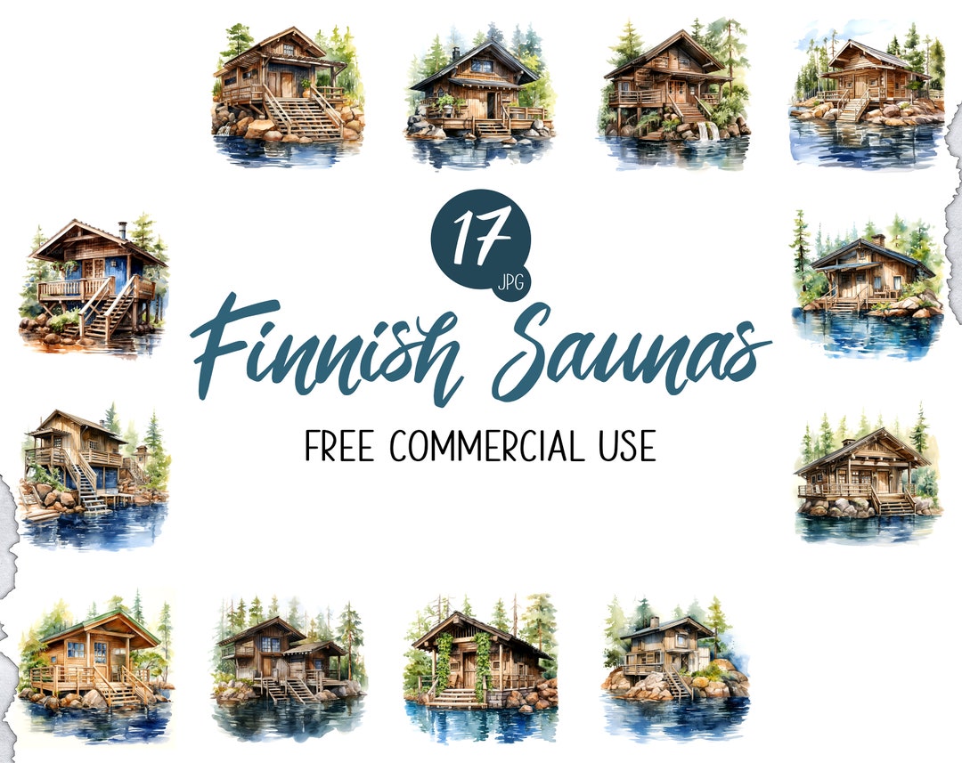 Finnish Saunas Clipart Bundle, 17 Digital JPG, Authentic Sauna