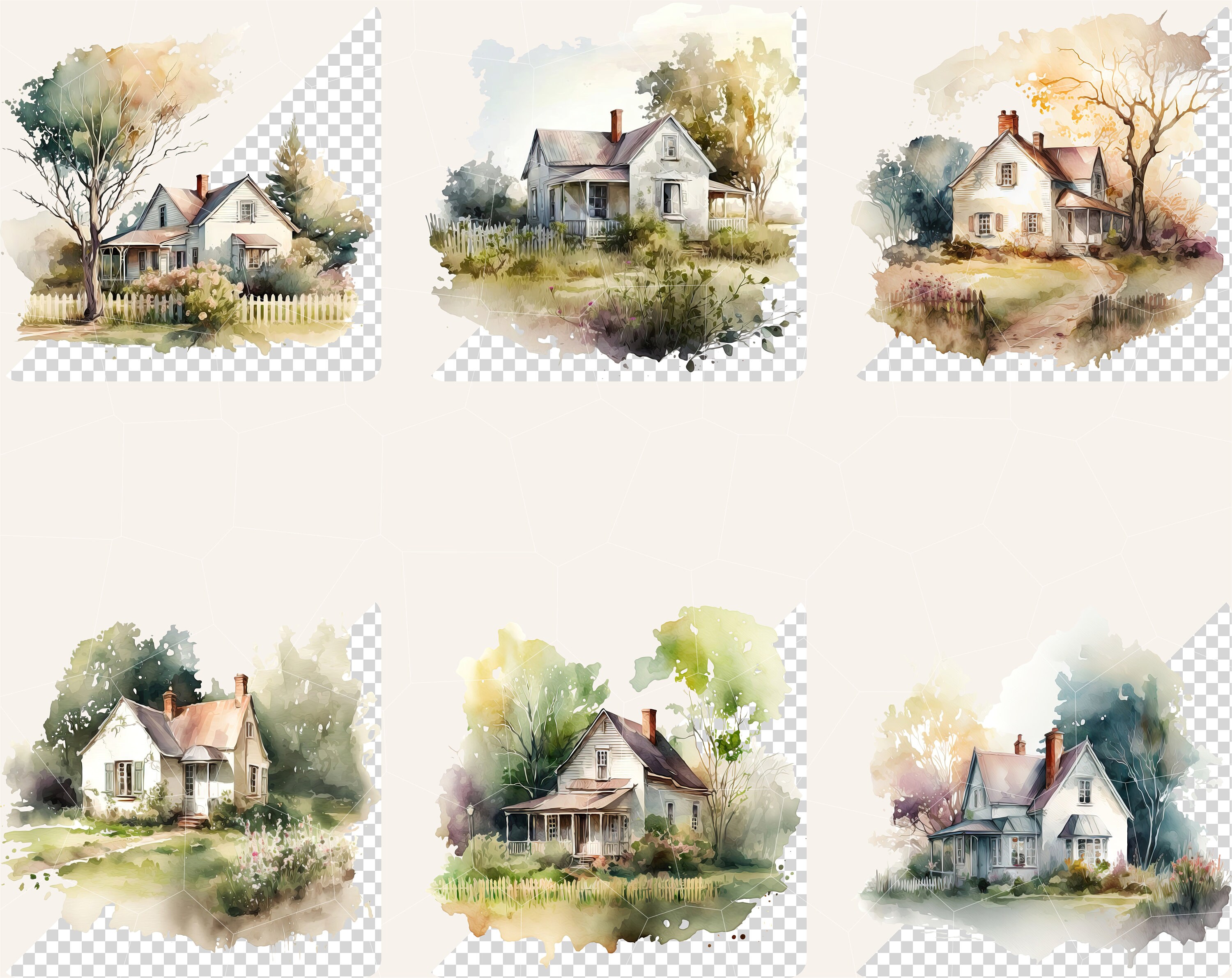 Watercolor Old Cottage Clipart Bundle, Farmhouse Painting PNG, Rural ...