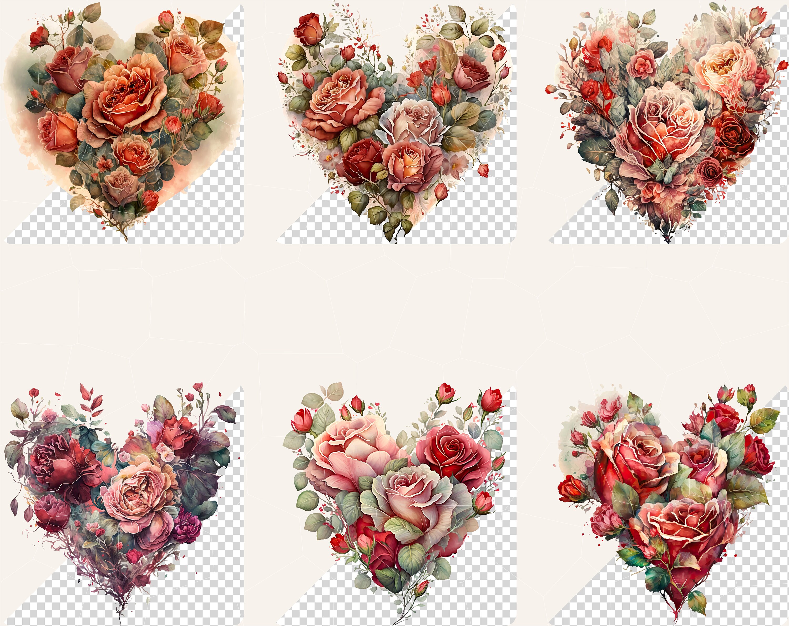 Watercolor Red Rose Heart Clipart Bundle, Romantic Painting PNG ...