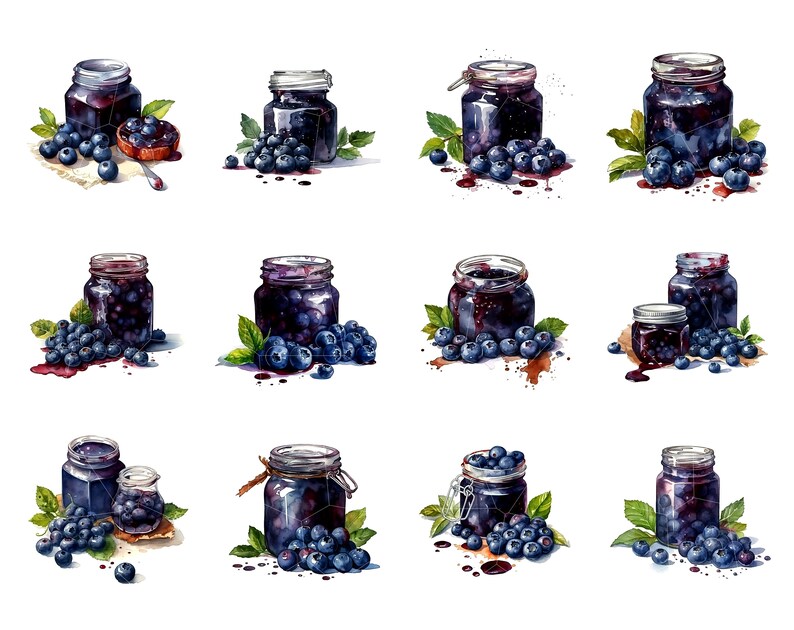Watercolor Blueberry Jam Clipart Bundle Food Illustration Etsy