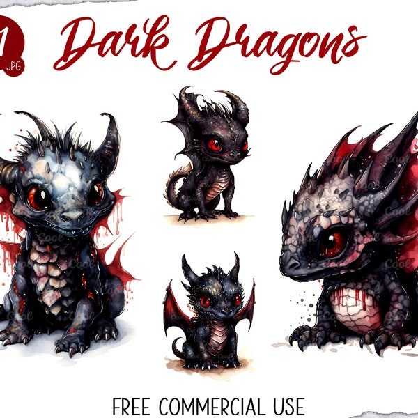 Dark Dragon Clipart Bundle, 11 Digital JPG, Mythical Beast Icons, Fantasy Creature Art, Fearsome Fire-Breathing Monster Imagery, Epic Dragon