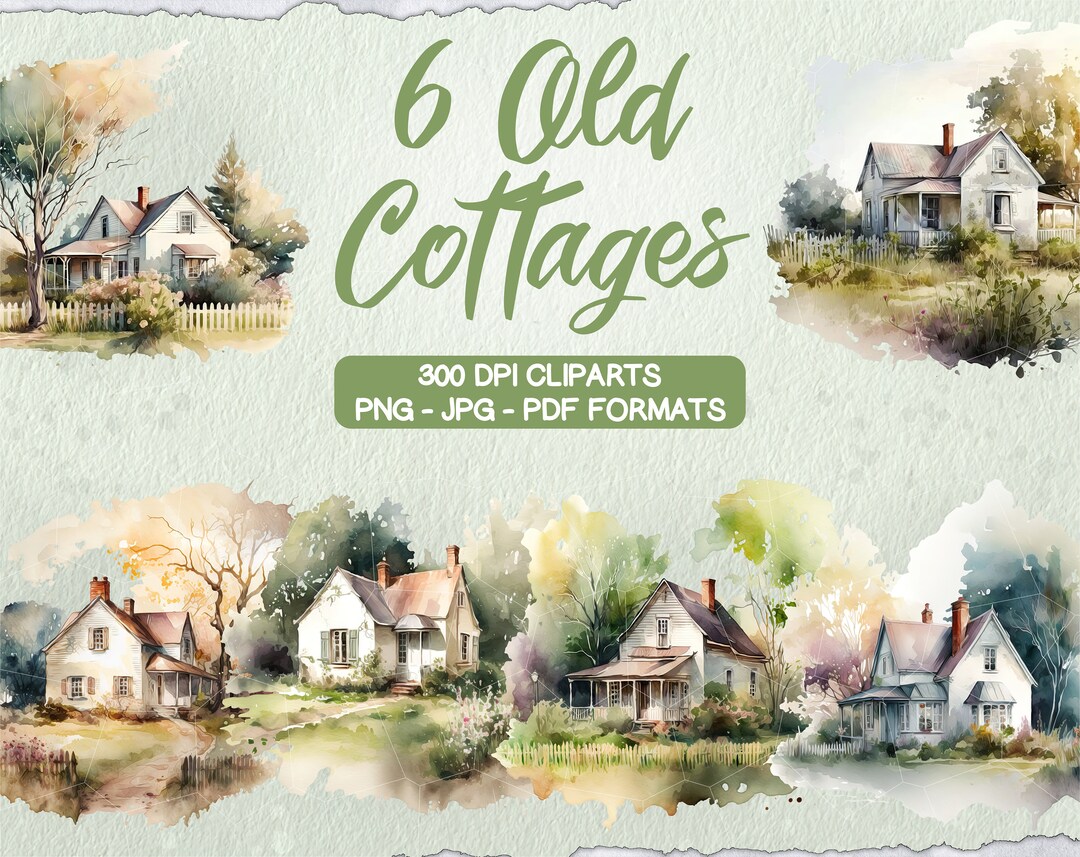 Watercolor Old Cottage Clipart Bundle, Farmhouse Painting PNG, Rural ...
