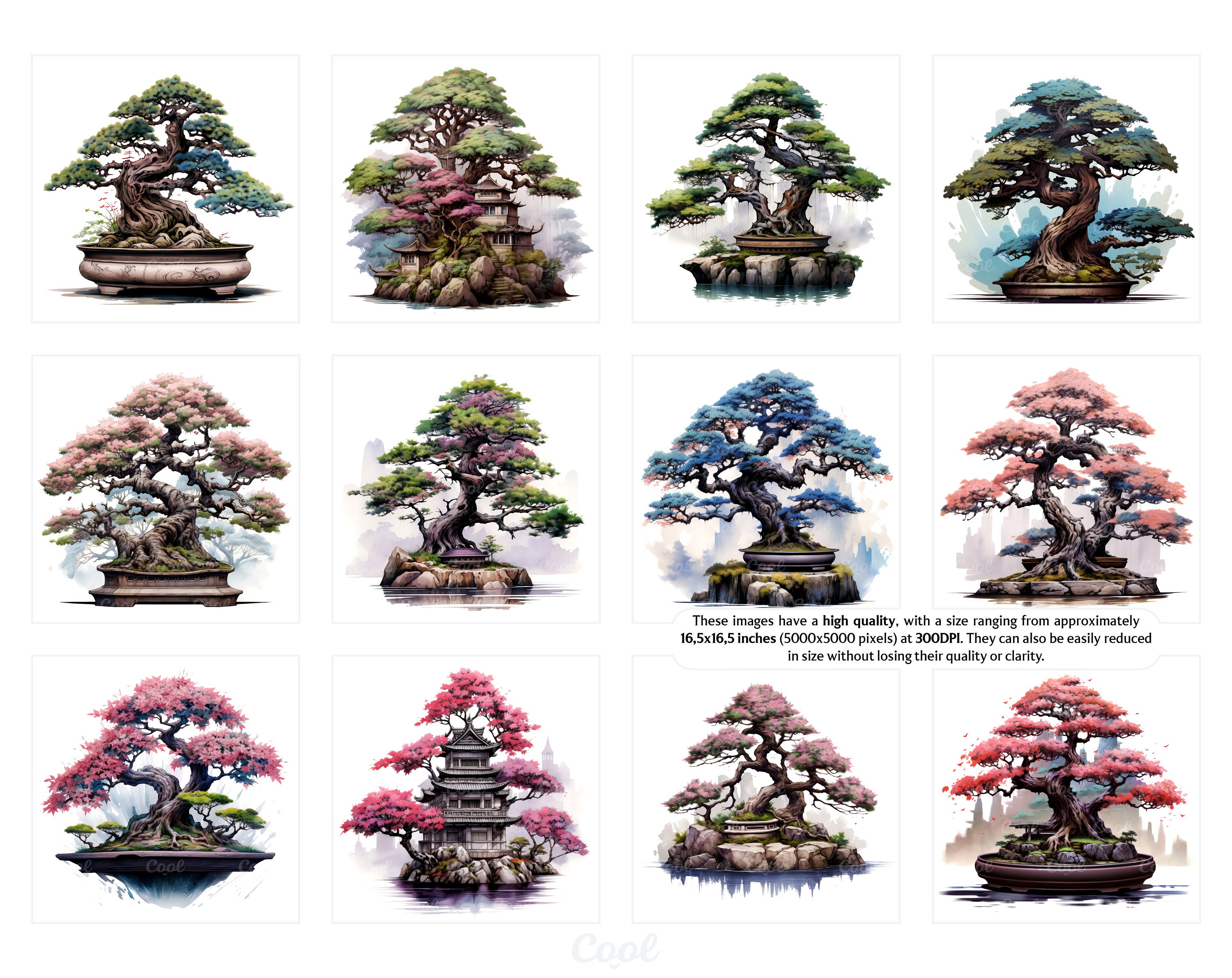 Japanese Bonsai Trees Clipart Bundle 22 Digital JPG Tokyo Etsy