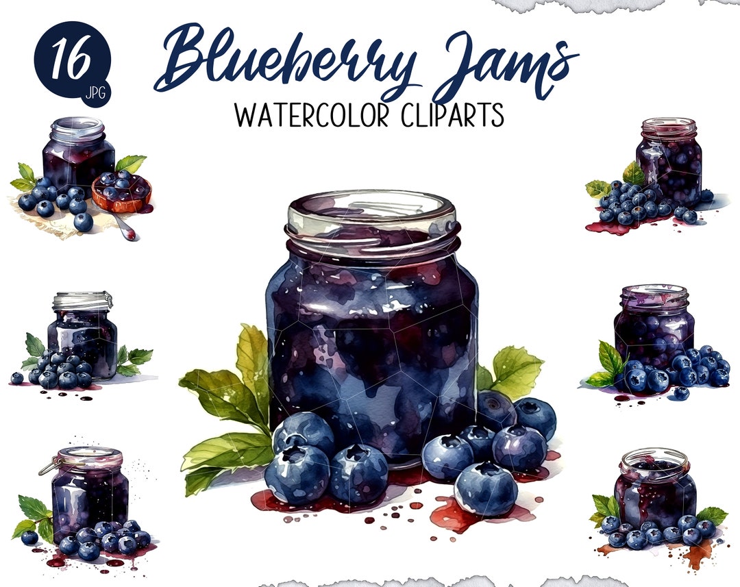 Watercolor Blueberry Jam Clipart Bundle Food Illustration Etsy