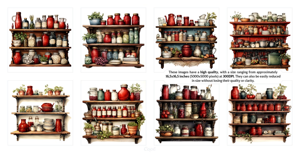 Vintage Kitchen Shelves Clipart Bundle 20 Digital JPG Etsy