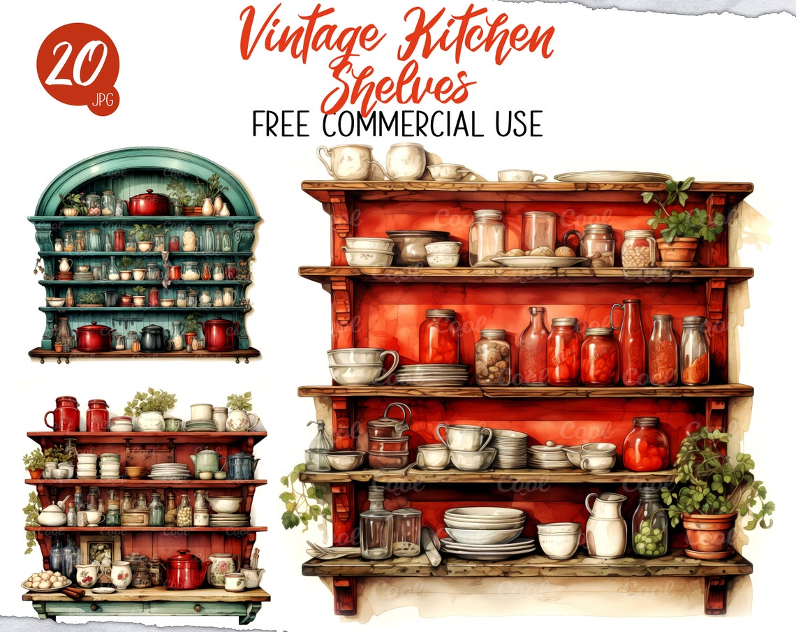Vintage Kitchen Shelves Clipart Bundle 20 Digital JPG Etsy