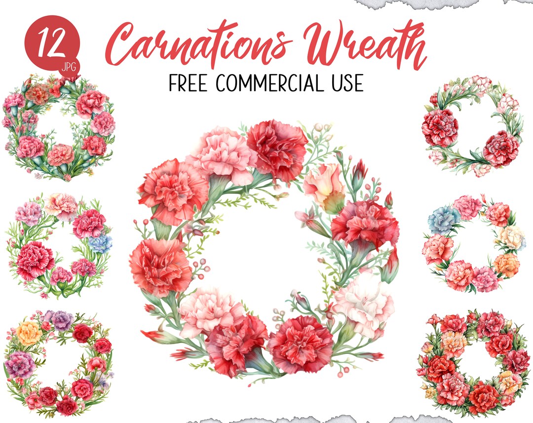 Carnations Wreath Clipart Bundle 12 Digital JPG Classic Etsy