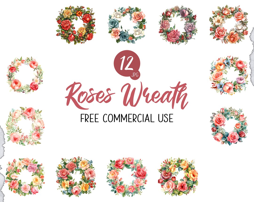 Roses Wreath Clipart Bundle 12 Digital JPG Romantic Blooms Etsy