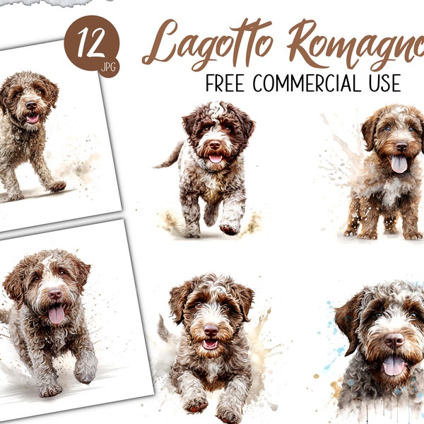 Lagotto Romagnolo Dog Clipart Bundle, 12 Digital JPG, Italian Water Dog, Truffle Hunter, Loyal Companion, Versatile Canine Art, Curly Coat