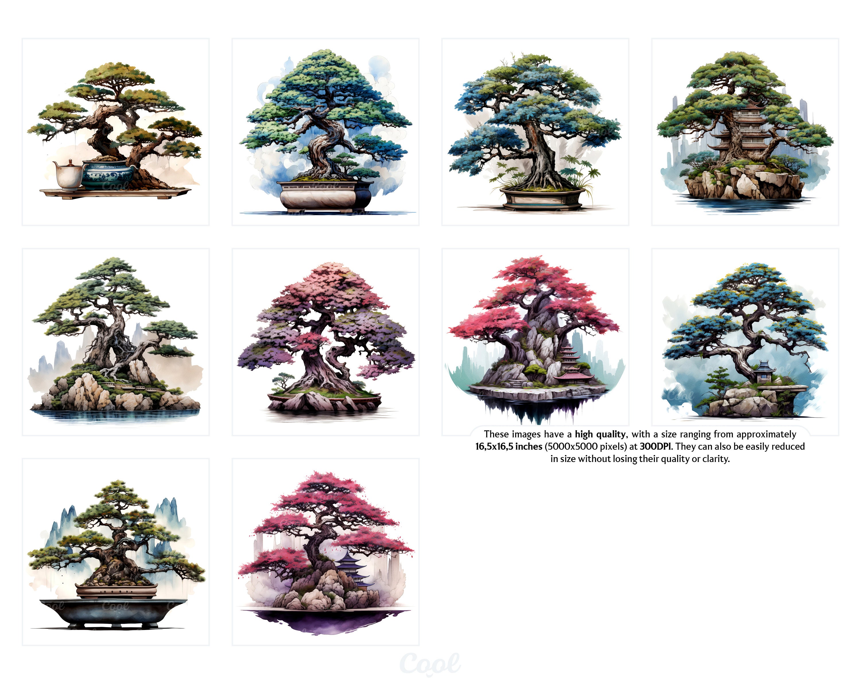Japanese Bonsai Trees Clipart Bundle 22 Digital JPG Tokyo Etsy